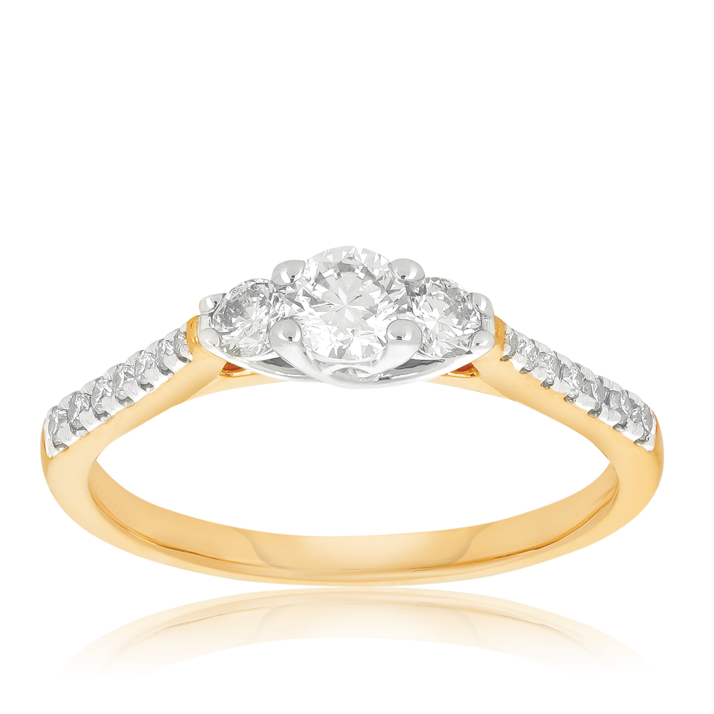 0.50ct TW Diamond Three Stone Engagement Ring in 9ct Yellow & White Gold
