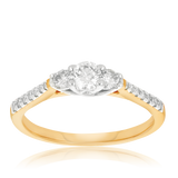 0.50ct TW Diamond Three Stone Engagement Ring in 9ct Yellow & White Gold