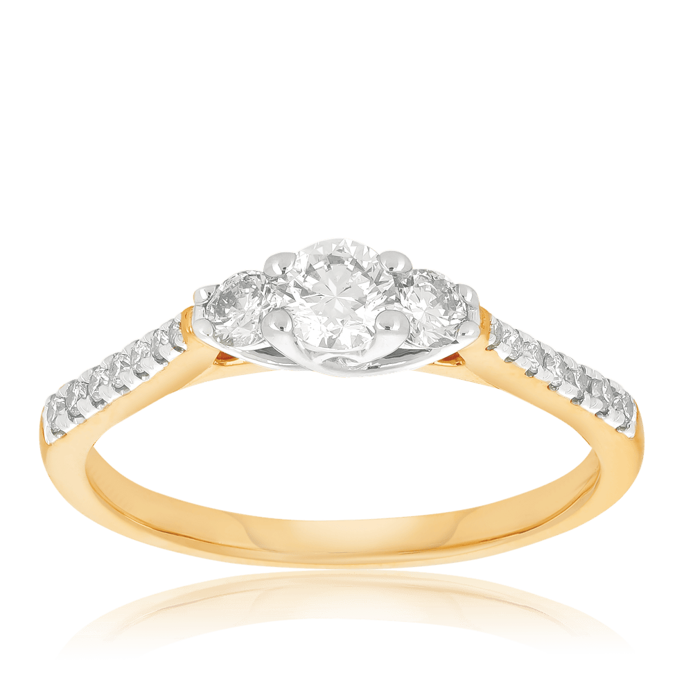 0.50ct TW Diamond Three Stone Engagement Ring in 9ct Yellow & White Gold