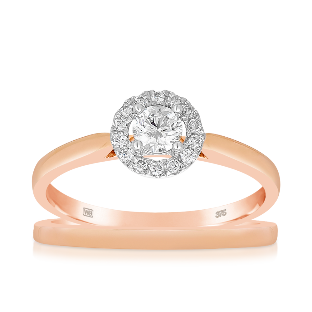 0.33ct TW Diamond Halo Engagement Ring & Bridal Set in 9ct Rose Gold