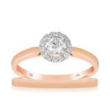 0.33ct TW Diamond Halo Engagement Ring & Bridal Set in 9ct Rose Gold