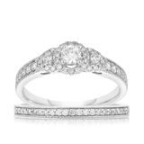 0.60ct TW Diamond Three Stone Engagement & Bridal Set in 9ct White Gold