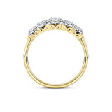 Side-on view of the Wallace Bishop 0.38 TDW Round Diamond Five Stone Engagement Ring in 9ct Yellow Gold, reference 11BRIL5STYWO, on a polished plain yellow gold band.