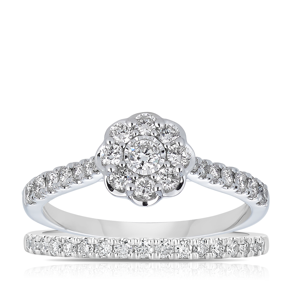 0.75ct TW Diamond Flower Bridal Set in 9ct White Gold