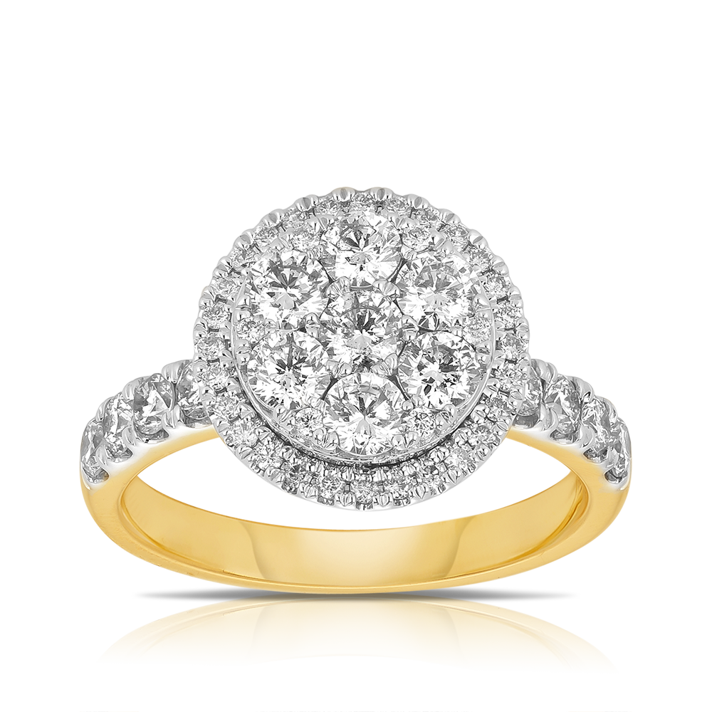 Cluster Diamond Engagement Ring in 9ct Yellow & White Gold