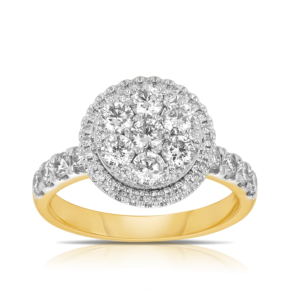 Cluster Diamond Engagement Ring in 9ct Yellow & White Gold