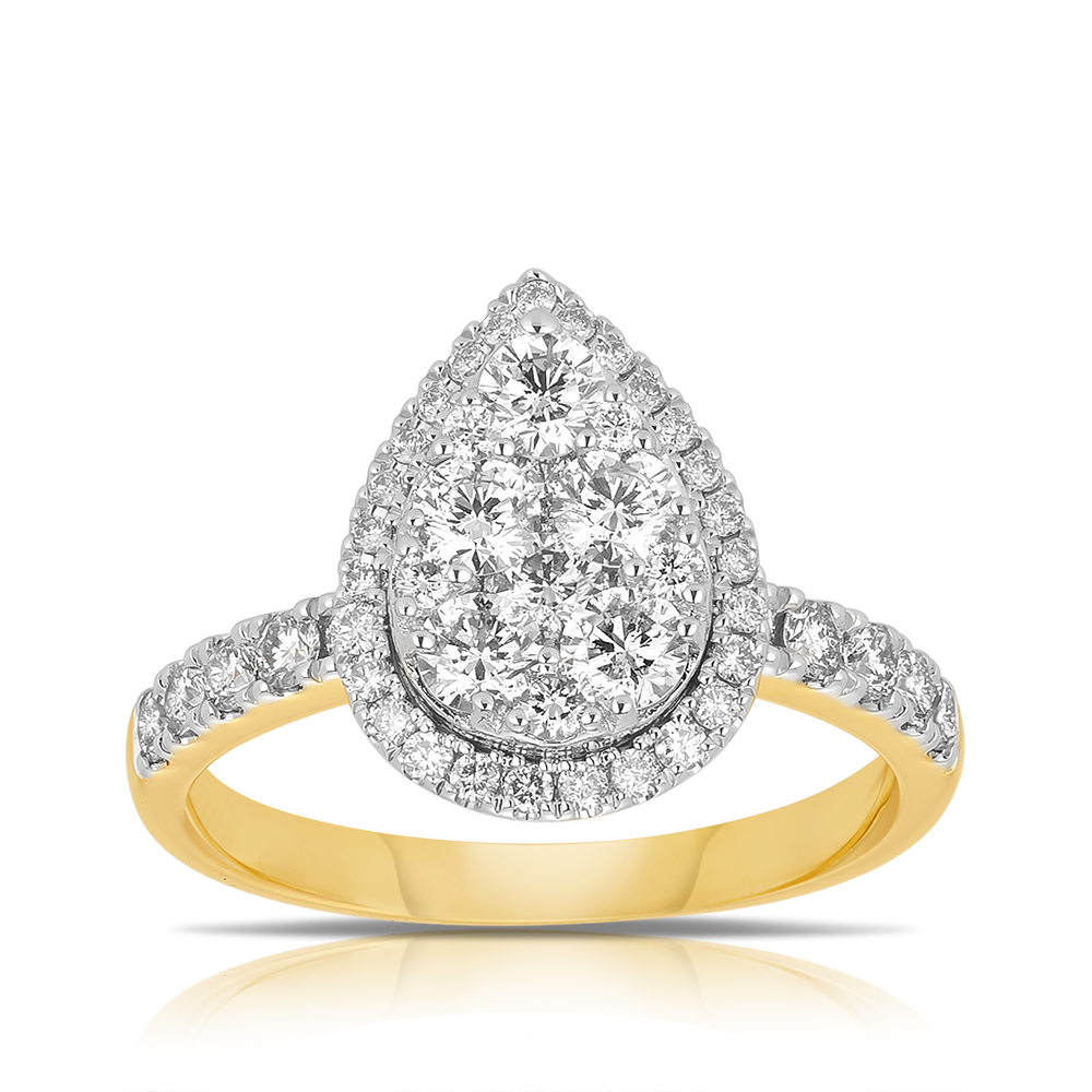 1.20ct TW Pear Shape Cluster Diamond Engagement Ring in 9ct Yellow and White Gold