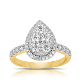 1.20ct TW Pear Shape Cluster Diamond Engagement Ring in 9ct Yellow and White Gold