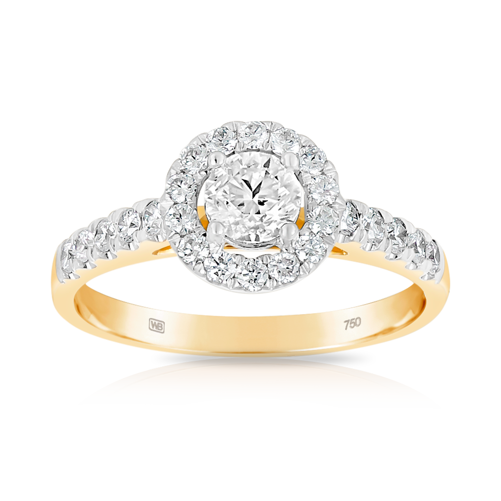 1.00ct TW Diamond Round Halo Engagement Ring in 18ct Yellow Gold