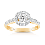 1.00ct TW Diamond Round Halo Engagement Ring in 18ct Yellow Gold