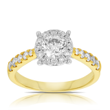 1.30ct TW Diamond Halo Cluster Engagement Ring in 9ct Yellow Gold