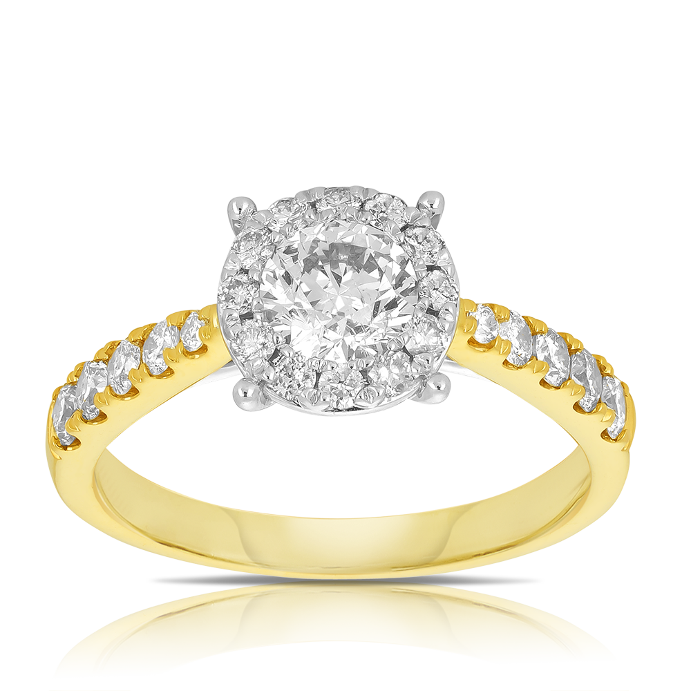 1.30ct TW Diamond Halo Cluster Engagement Ring in 9ct Yellow Gold