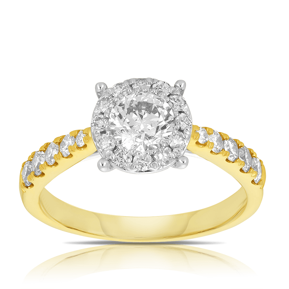 1.30ct TW Diamond Halo Cluster Engagement Ring in 9ct Yellow Gold