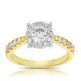 1.30ct TW Diamond Halo Cluster Engagement Ring in 9ct Yellow Gold