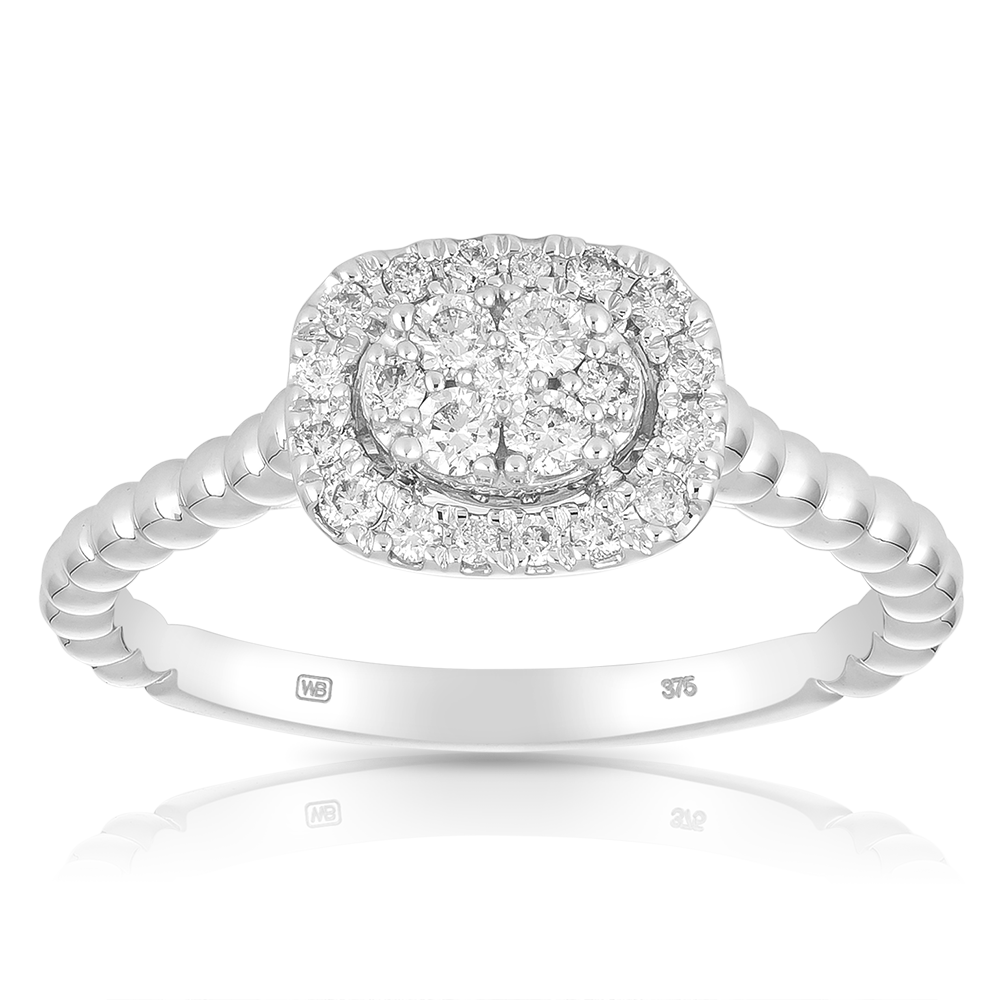 0.25ct TW Diamond Cluster Halo Engagement Ring in 9ct White Gold