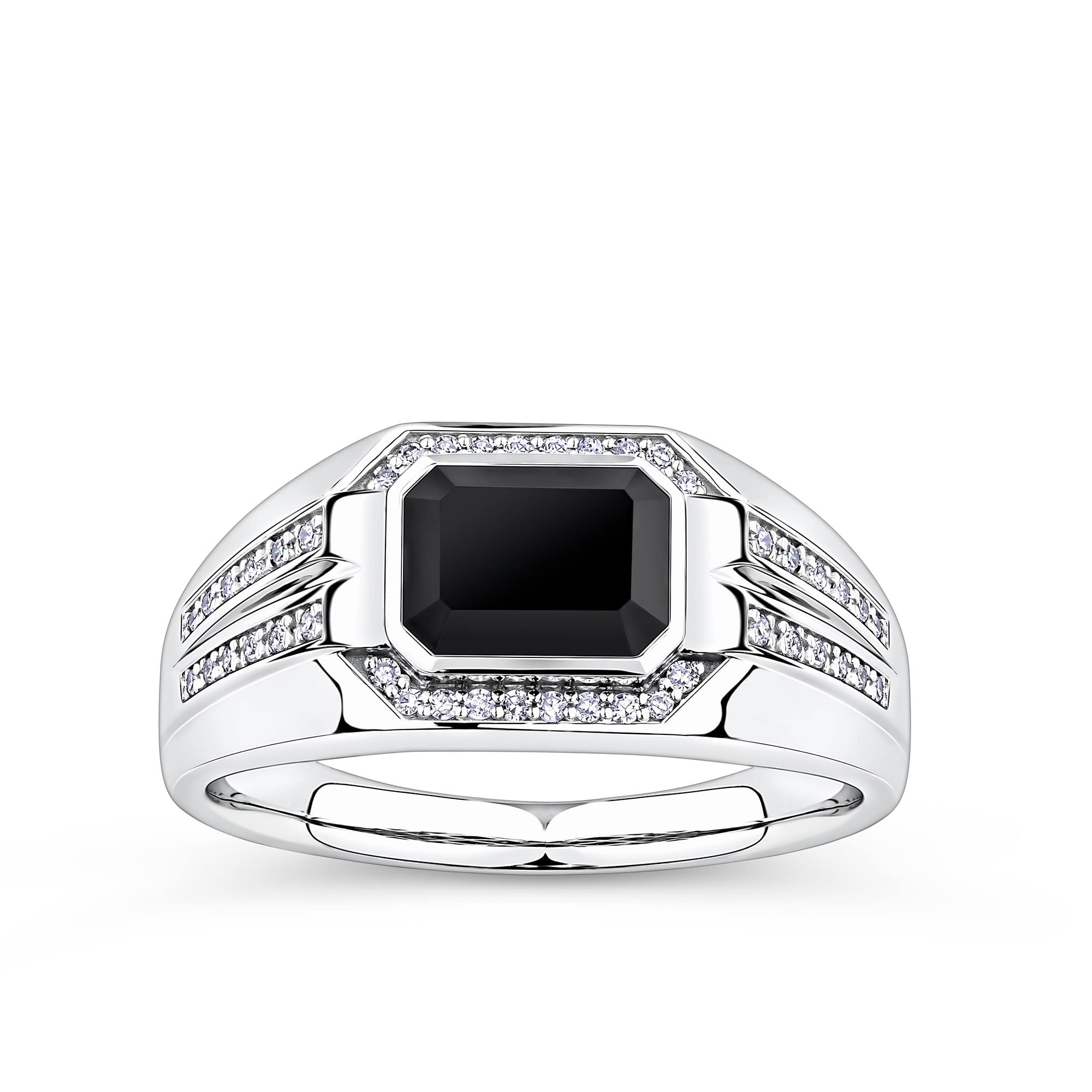 0.15ct TDW Onyx & Diamond Bezel Set Signet Ring in 9ct White Gold
