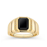 Onyx & Diamond Bezel Set Signet Ring in 9ct Yellow Gold
