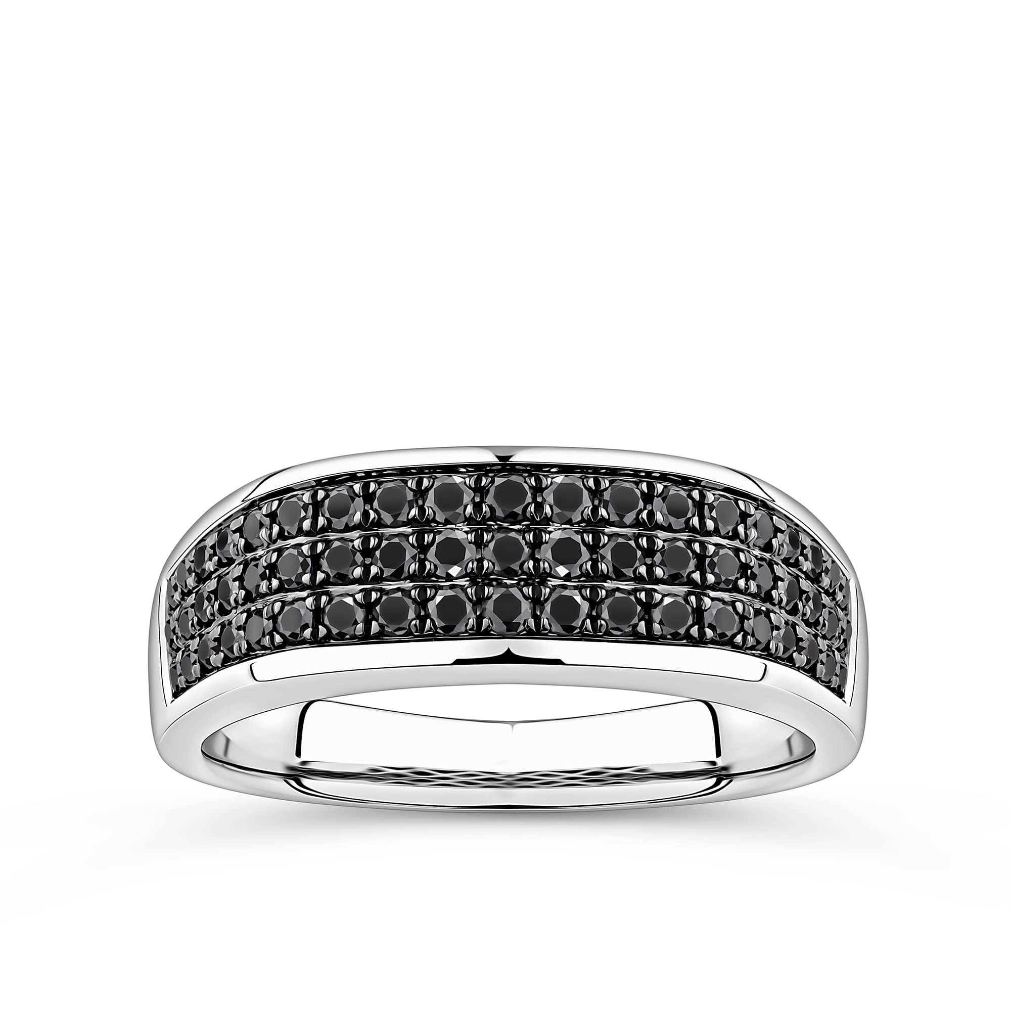 0.75ct TDW Black Diamond Pave Signet Ring in 9ct White Gold