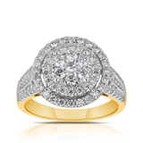 Halo Shape Diamond Dress Ring in 9ct Yellow Gold TGW 1.25ct