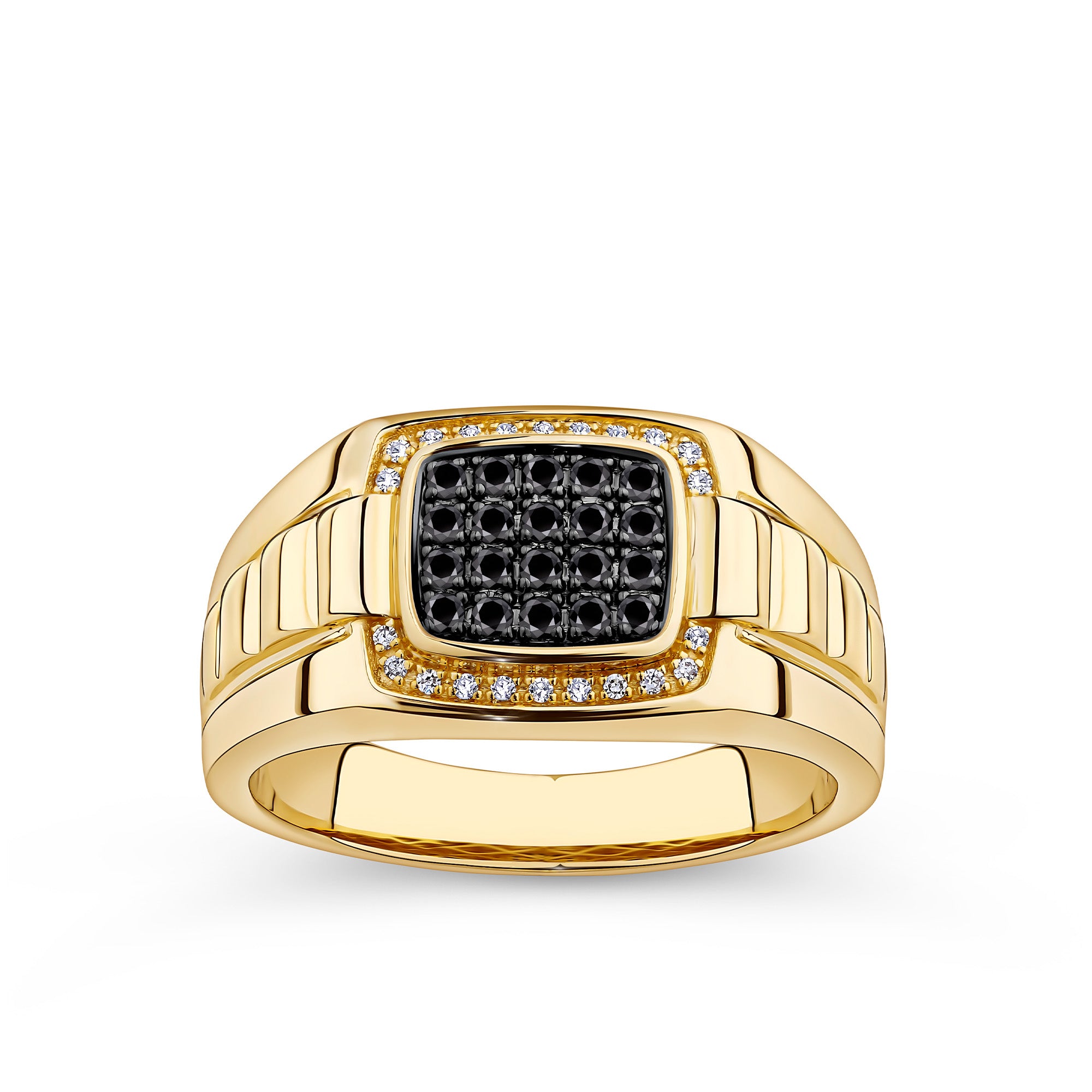 0.33ct TDW White and Black Diamond Pave Signet Ring in 9ct Yellow Gold