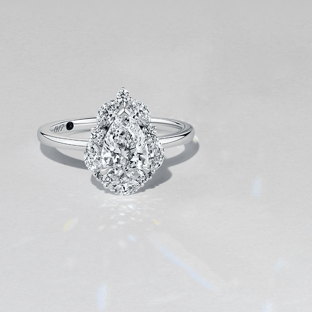 1917™ 1.72ct TW Diamond Vintage Pear Halo Engagement Ring in 18ct White Gold