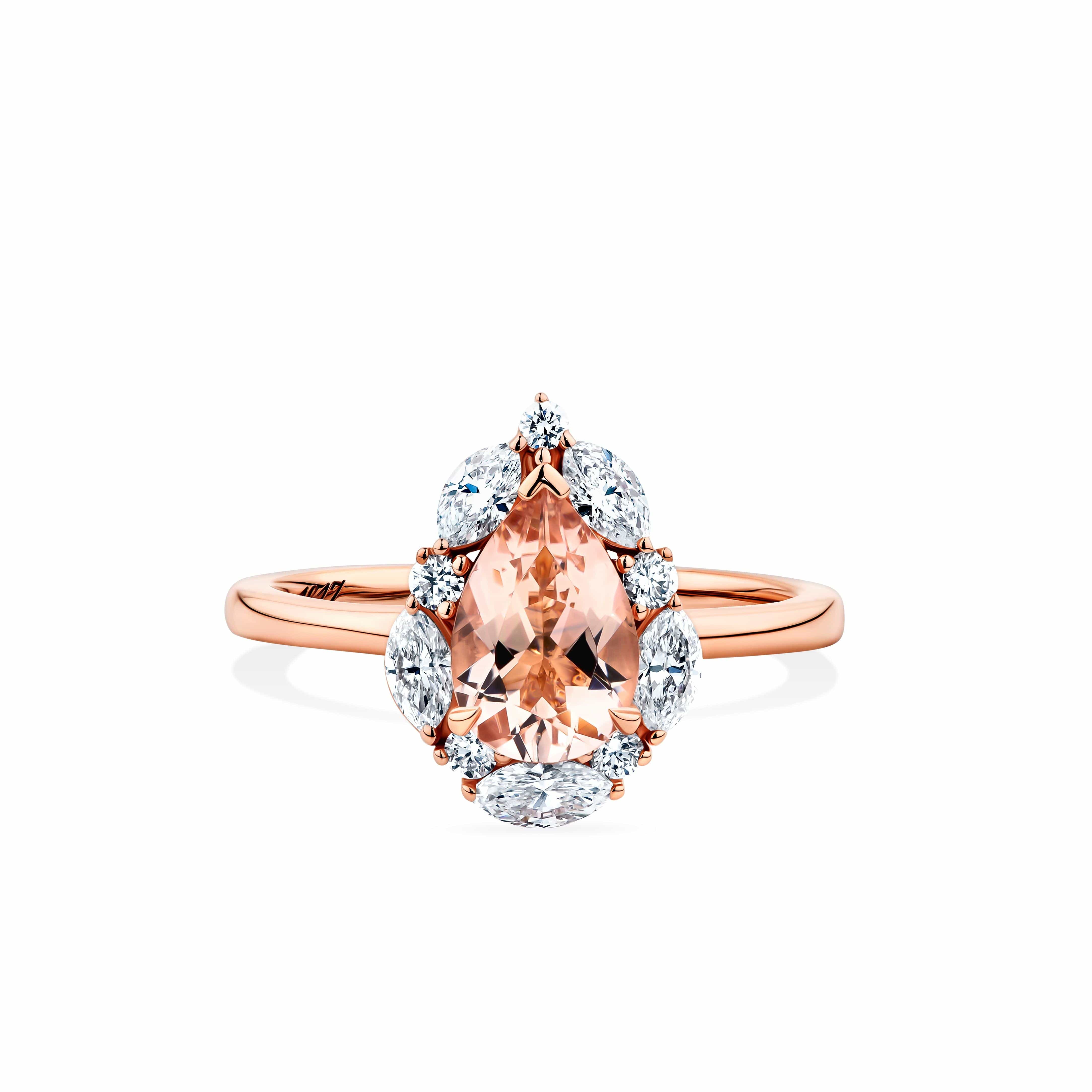 1917™ Morganite & 0.52ct TW Diamond Vintage Pear Halo Engagement Ring in 18ct Rose Gold