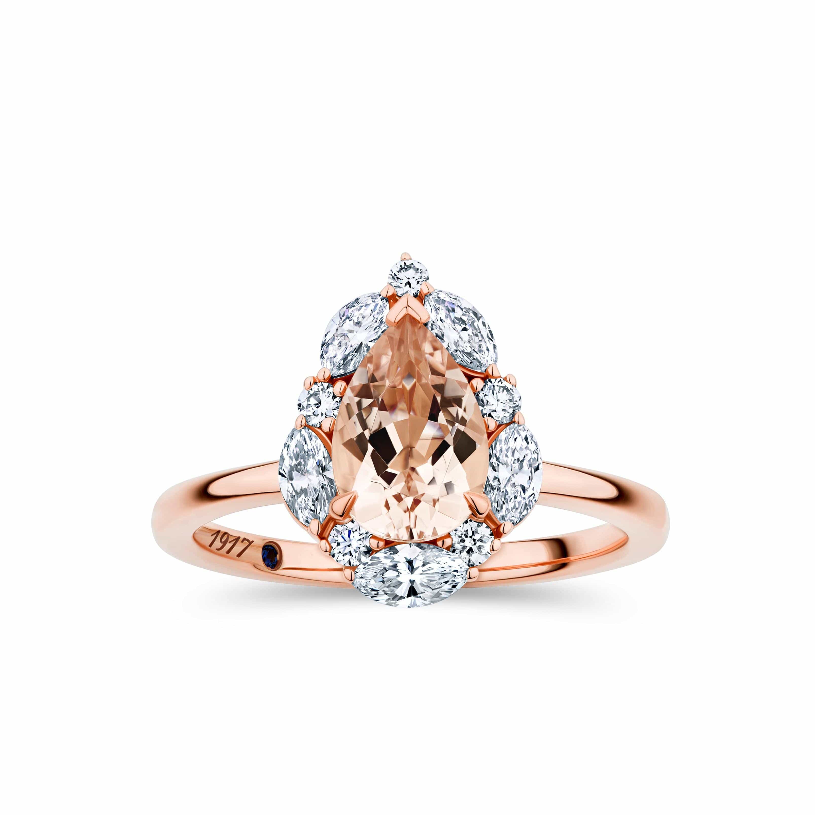 1917™ Morganite & 0.52ct TW Diamond Vintage Pear Halo Engagement Ring in 18ct Rose Gold