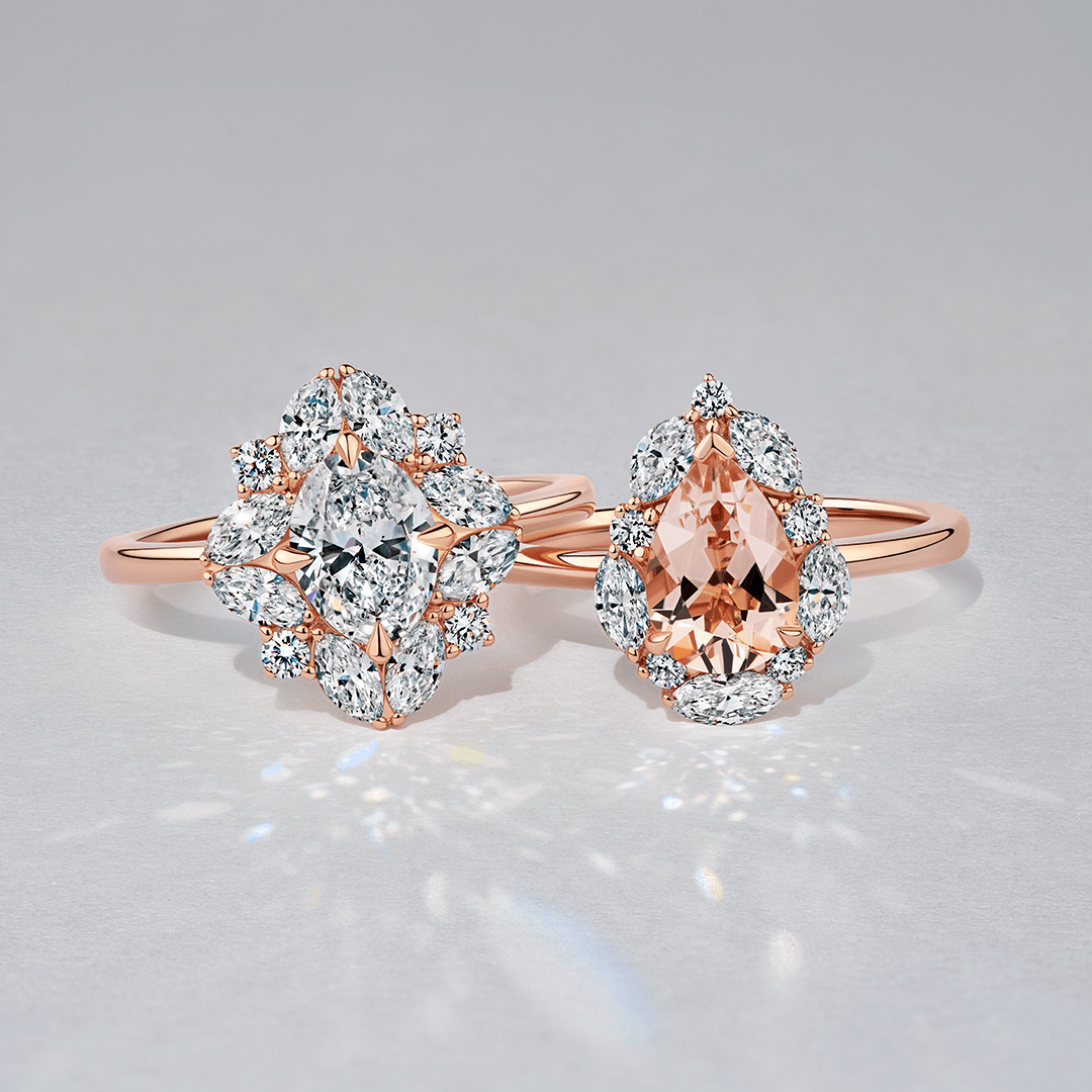 1917™ Morganite & 0.52ct TW Diamond Vintage Pear Halo Engagement Ring in 18ct Rose Gold