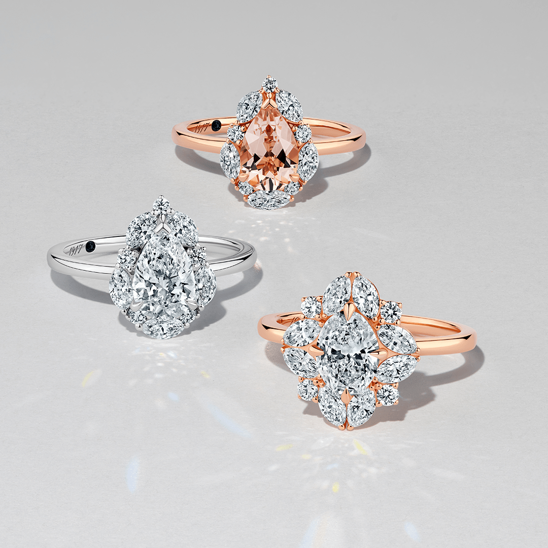 1917™ Morganite & 0.52ct TW Diamond Vintage Pear Halo Engagement Ring in 18ct Rose Gold