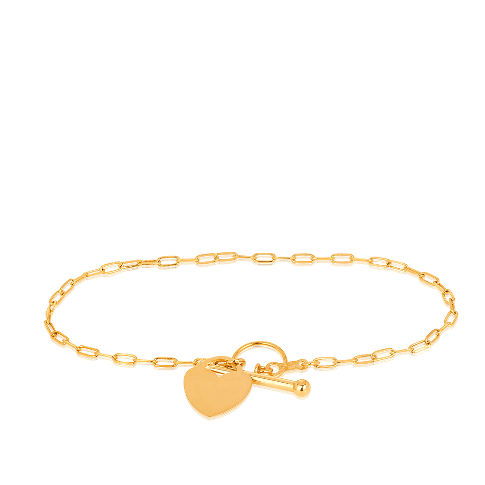 19cm Solid Heart Paperclip Bracelet in 9ct Yellow Gold - Wallace Bishop