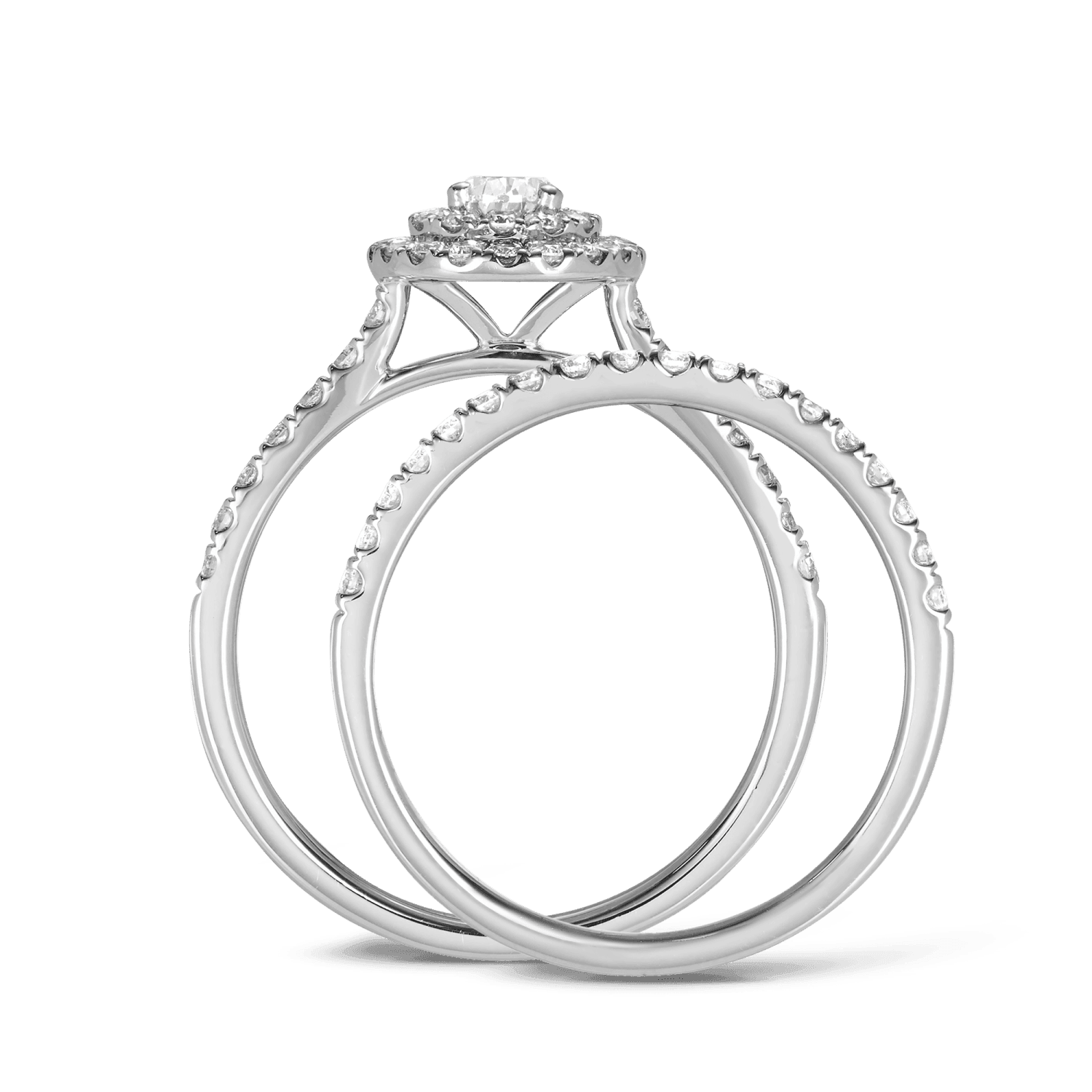 1.00ct TW Pear Cut Diamond Double Halo Engagement & Wedding Bridal Set in 9ct White Gold