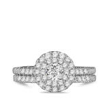 1ct TDW Round Brilliant Cut Diamond Double Halo Engagement & Wedding Bridal Set Rings in 9ct White Gold - Wallace Bishop