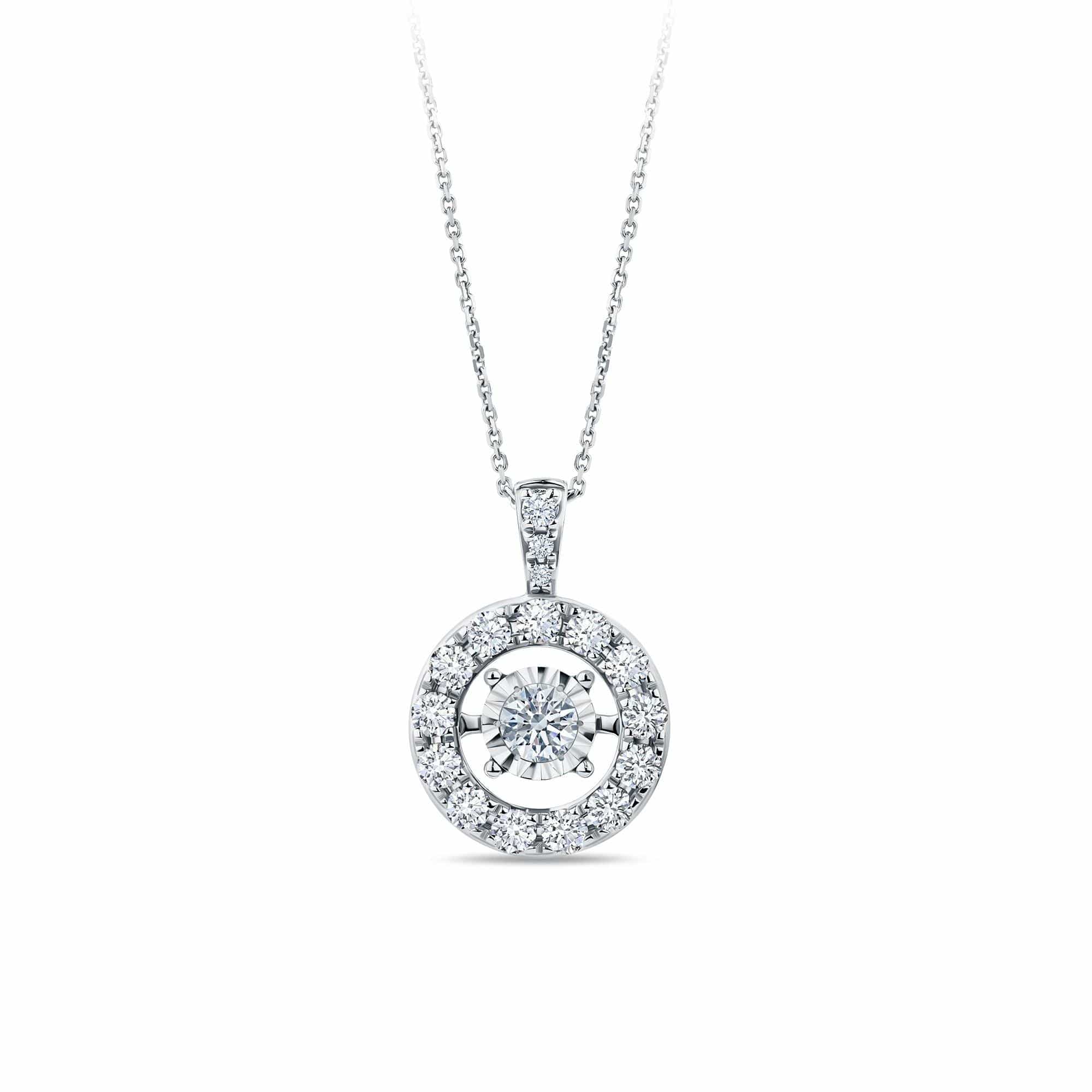 1ct TW Dancing Diamond Halo Pendant in 18ct White Gold
