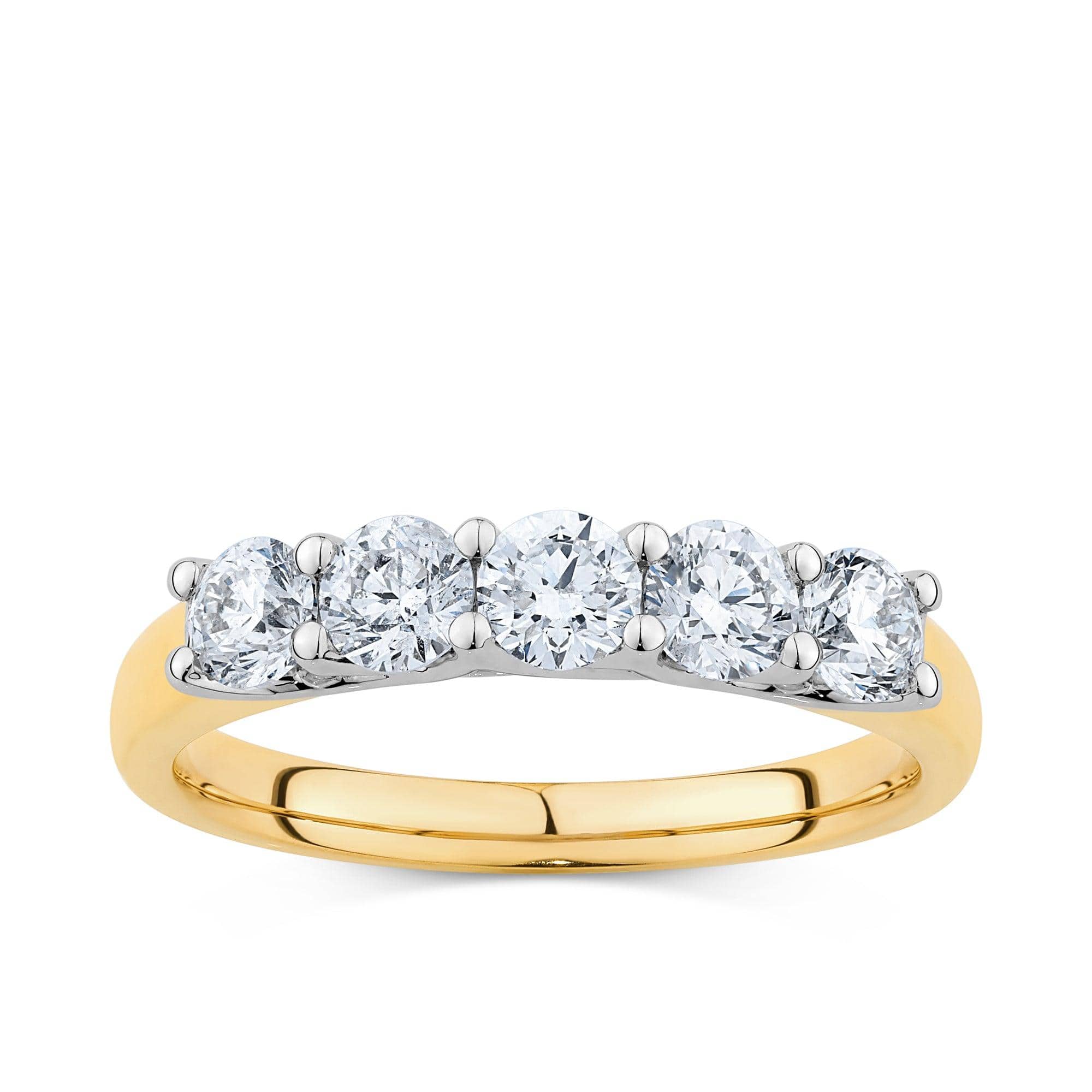 1ct TW Diamond Five Stone Engagement Ring in 18ct Yellow and White Gold