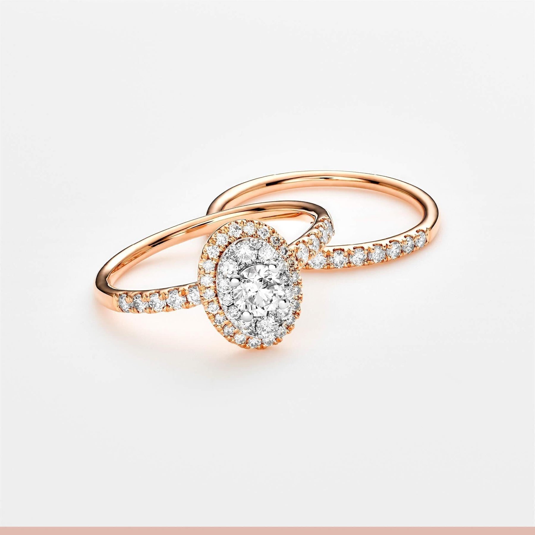 1ct TW Diamond Halo Engagement & Wedding Bridal Set in 9ct White & Rose Gold - Wallace Bishop