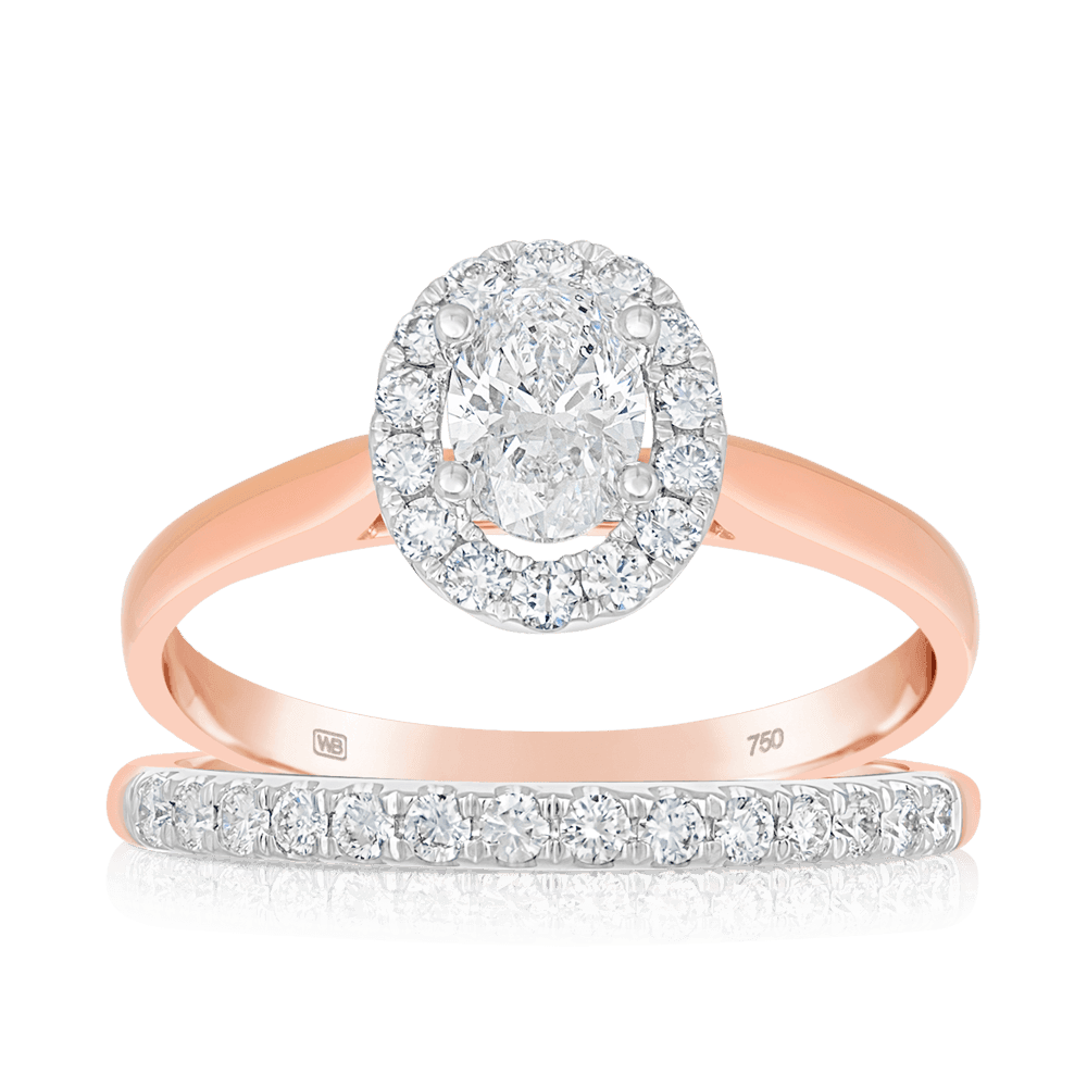 1ct TW Diamond Oval Halo Engagement  Wedding Bridal Set in 18ct Rose Gold