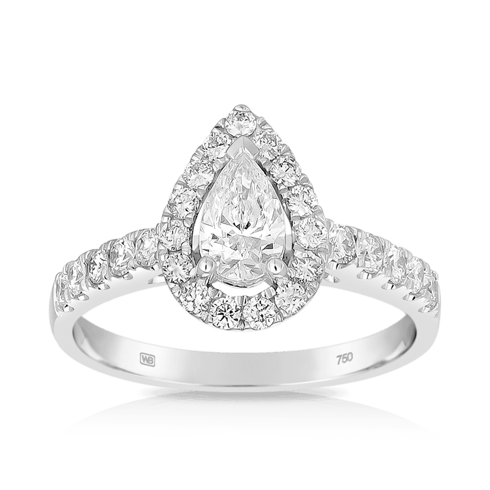 1ct TW Diamond Pear Halo Engagement Ring in 18ct White Gold - Wallace Bishop