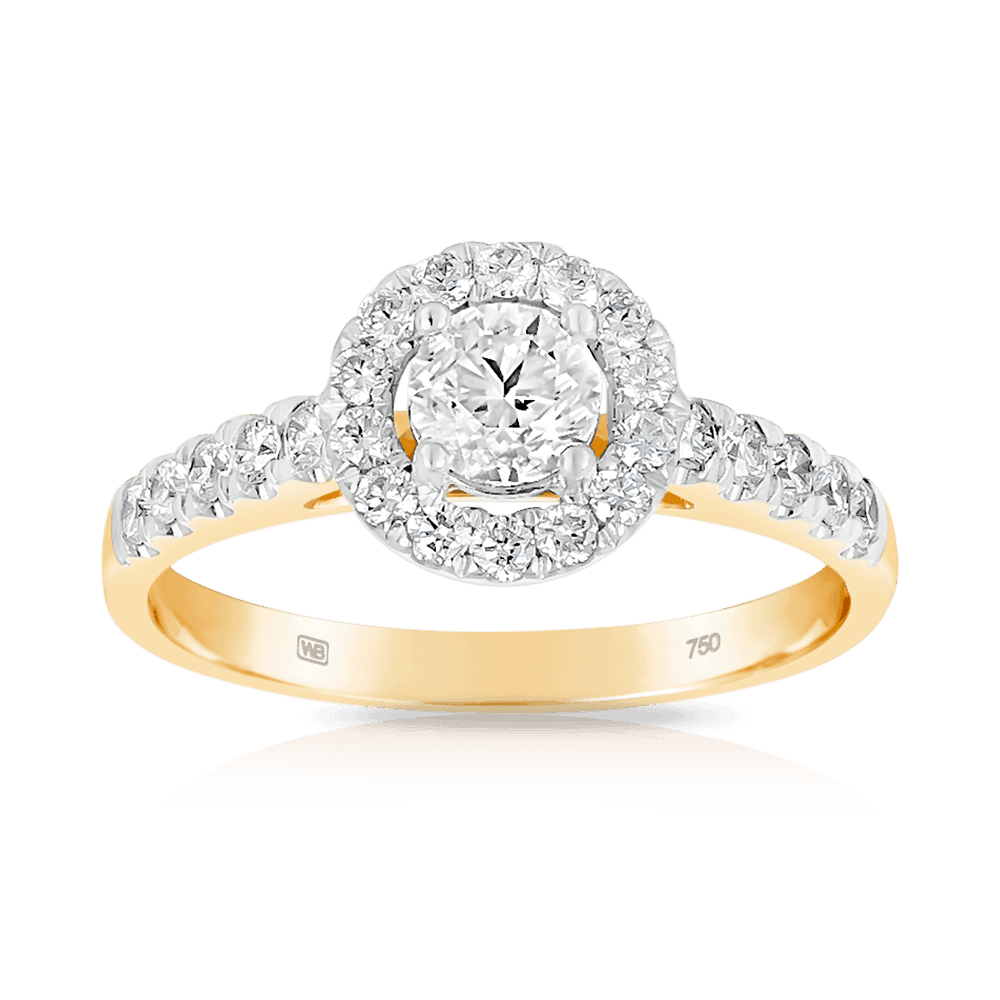 1ct TW Diamond Round Halo Engagement Ring in 18ct Yellow Gold - Wallace Bishop