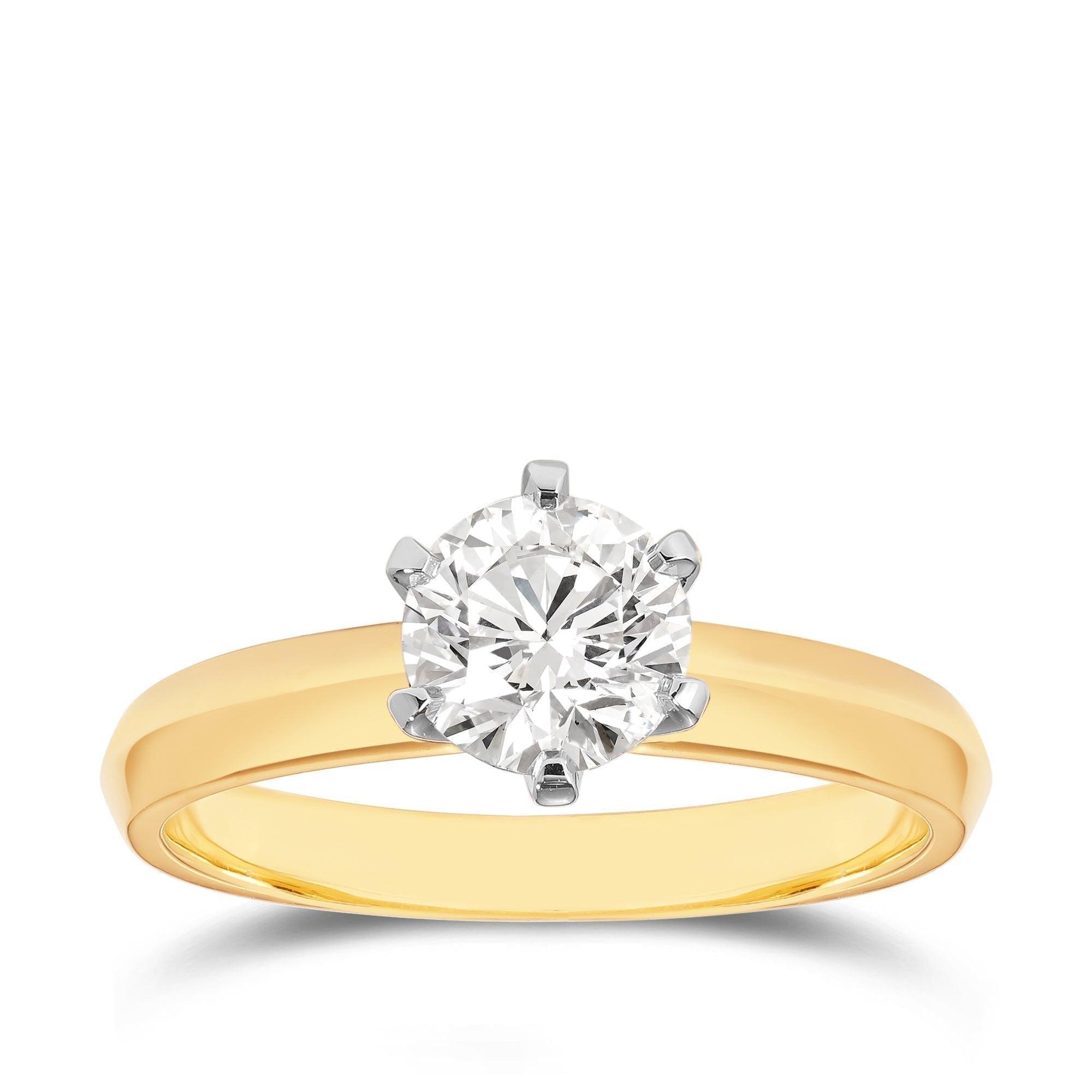 1ct Diamond Solitaire Engagement Ring in 18ct Yellow & White Gold
