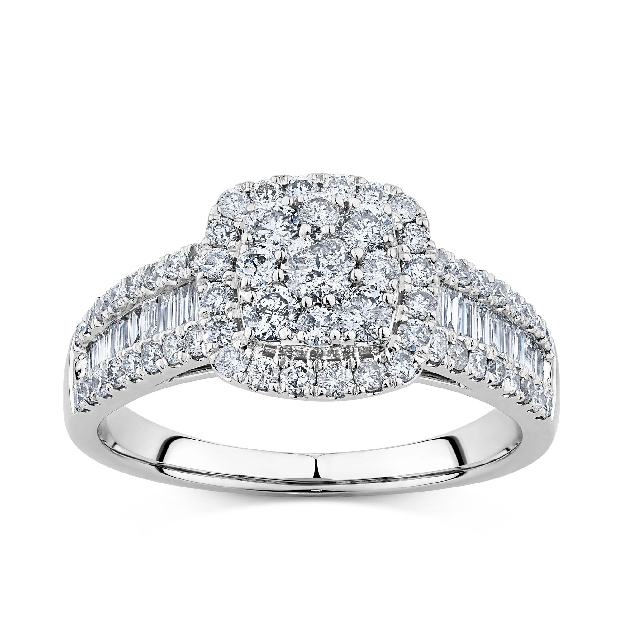 1.00ct TW Diamond Cluster Square Halo Engagement Ring in 9ct White Gold