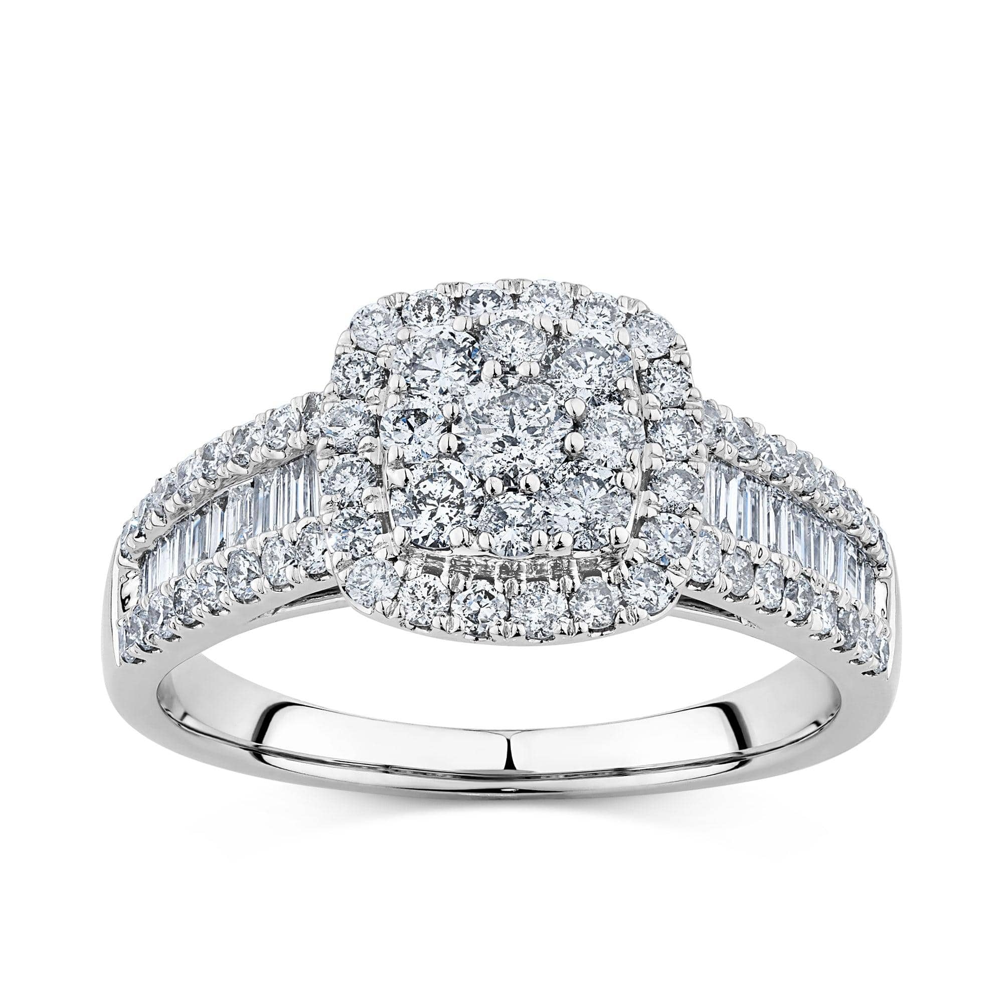 1.00ct TW Diamond Cluster Square Halo Engagement Ring in 9ct White Gold