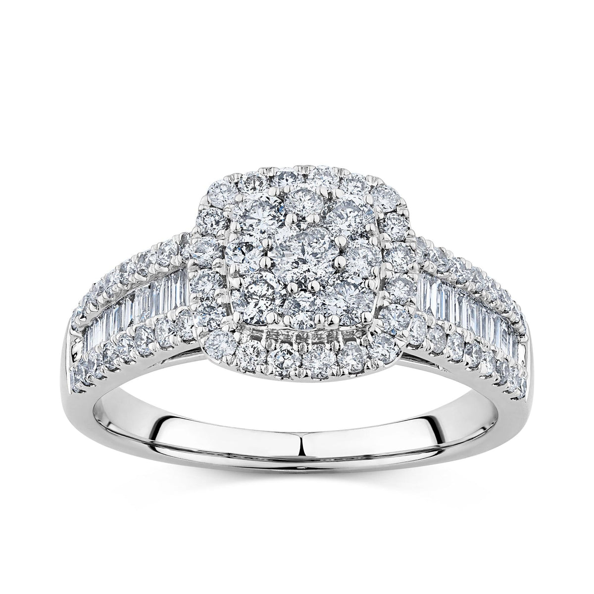 1ct TW Diamond Square Halo Engagement Ring in 9ct White Gold - Wallace Bishop