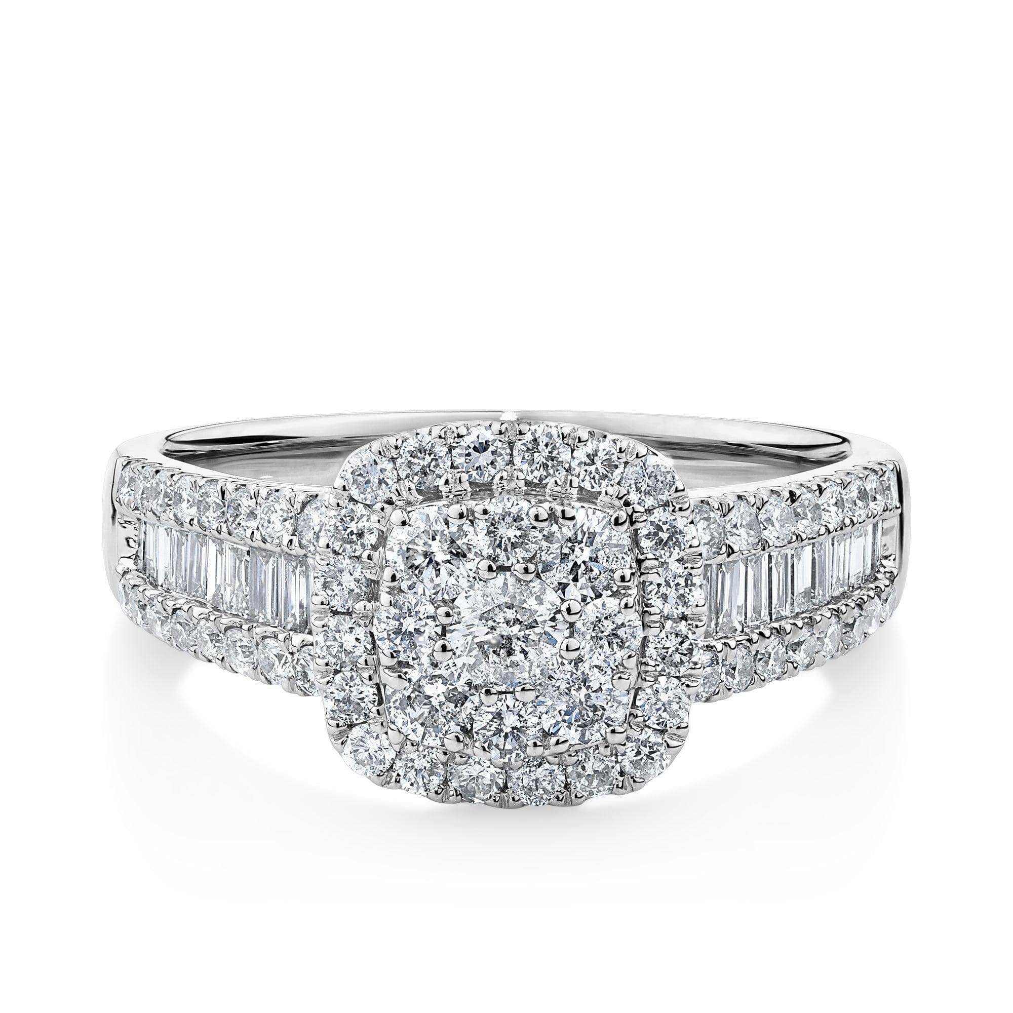 1.00ct TW Diamond Cluster Square Halo Engagement Ring in 9ct White Gold