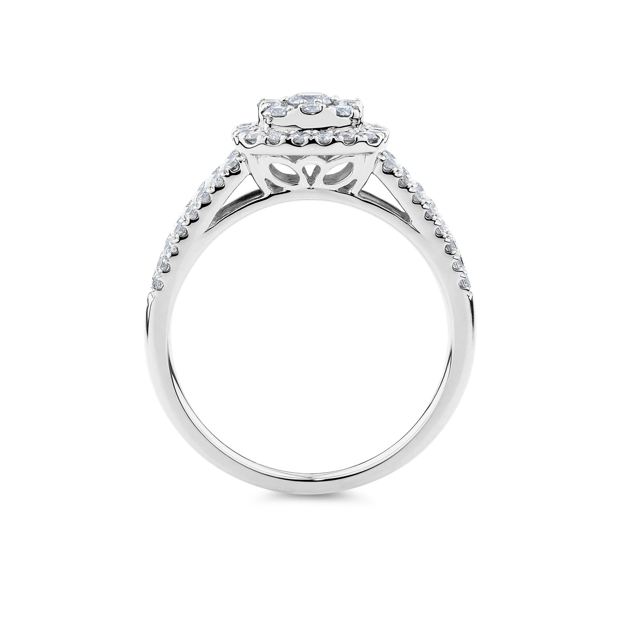 1.00ct TW Diamond Cluster Square Halo Engagement Ring in 9ct White Gold