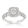 1ct TW Diamond Square Halo Engagement Ring in 9ct White Gold