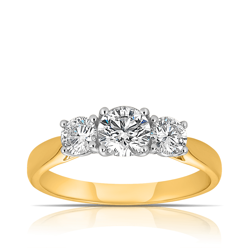 1.00ct TW Round Brilliant Cut Diamond Three Stone Engagement Ring in 18ct Yellow Gold
