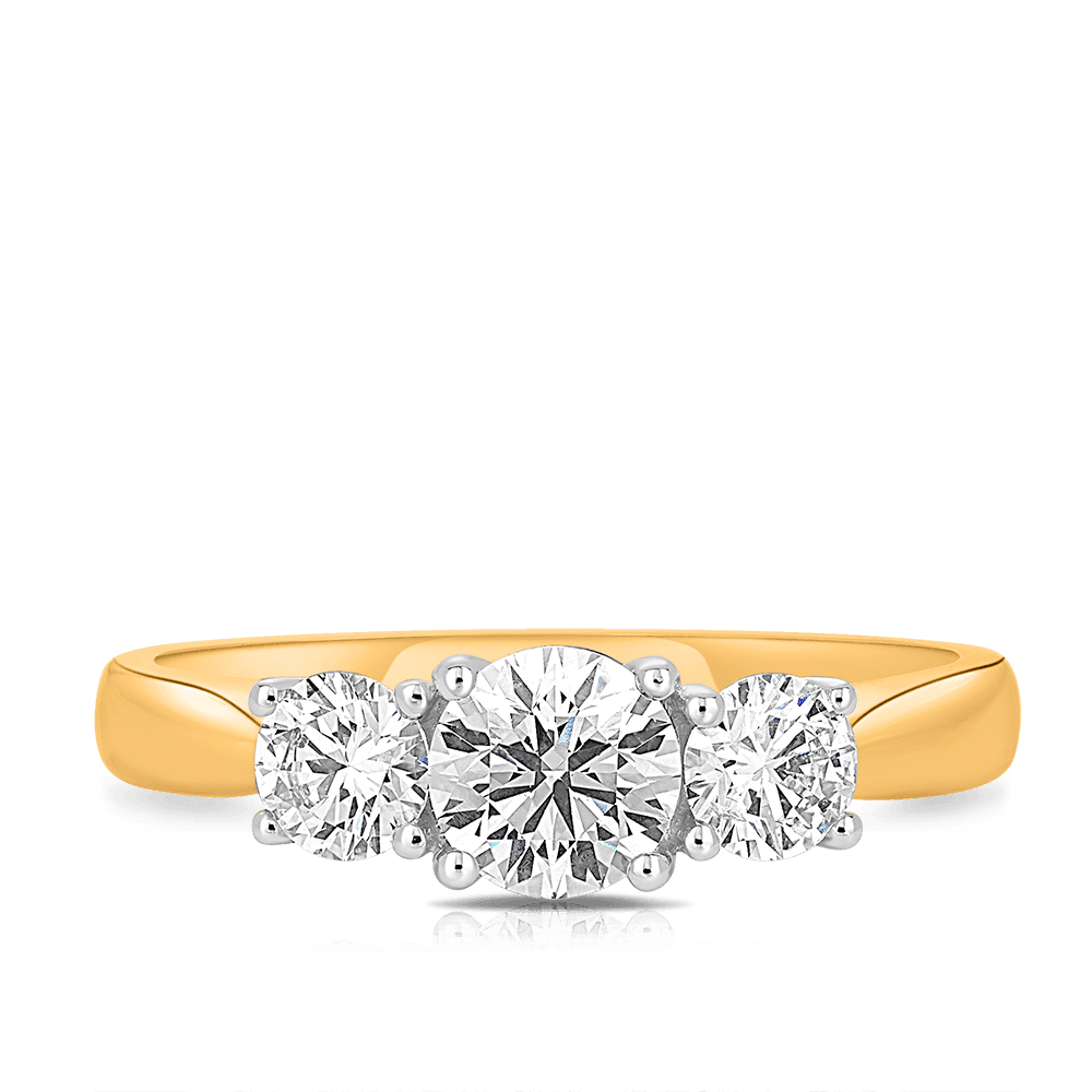 1.00ct TW Round Brilliant Cut Diamond Three Stone Engagement Ring in 18ct Yellow Gold