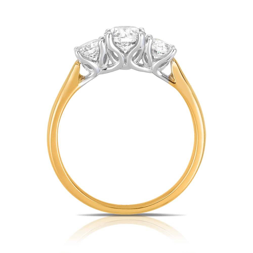1.00ct TW Round Brilliant Cut Diamond Three Stone Engagement Ring in 18ct Yellow Gold