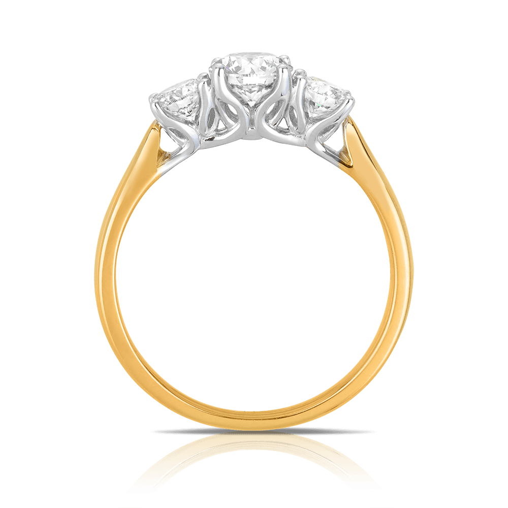 1.00ct TW Round Brilliant Cut Diamond Three Stone Engagement Ring in 18ct Yellow Gold