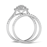 1.00ct TDW Round Brilliant Cut Diamond Cushion Double Halo Engagement & Wedding Bridal Set in 9ct White Gold